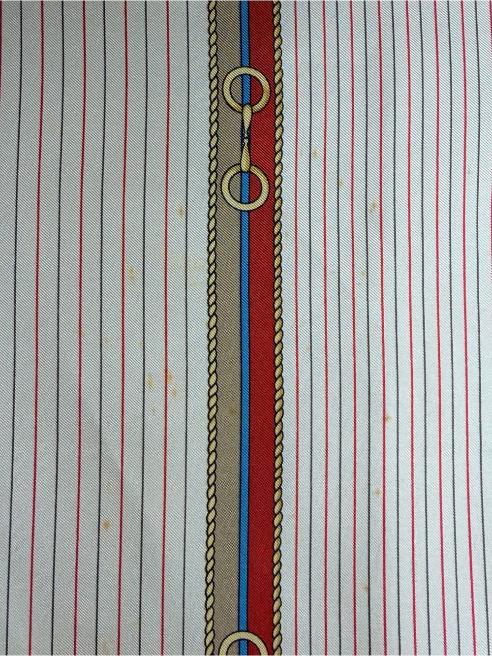 Celine Cream Horse Bit Silk Scarf with Red and Blue Stripe & Brown Border - Picture 9 of 9
